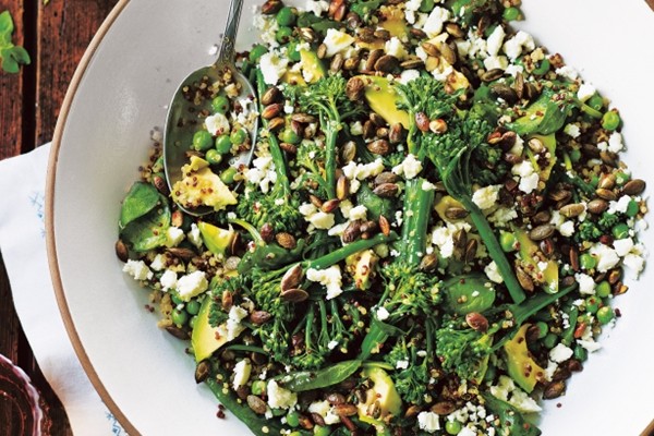 Quinoa with greens & pistachio pesto