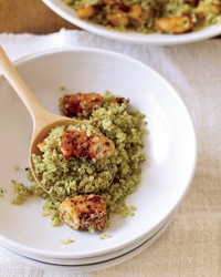 Quinoa with spice-roasted shrimp and pistou