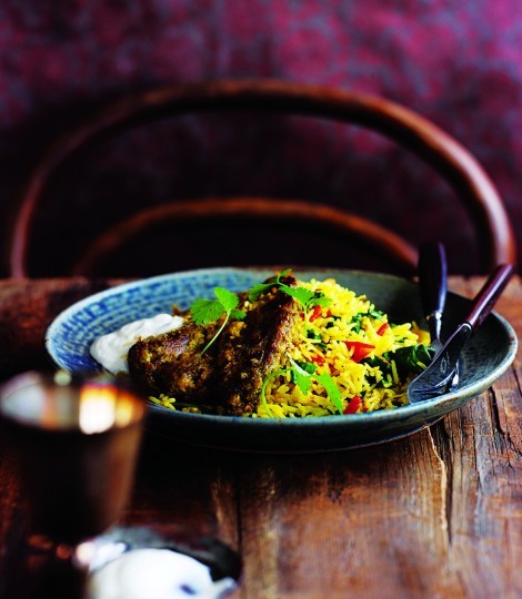 Raan-style lamb with tomato and spinach pilau