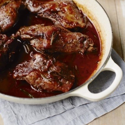 Rabbit braised in Mirto liqueur & red wine (Brasato di coniglio con liquore al Mirto e vino rosso)