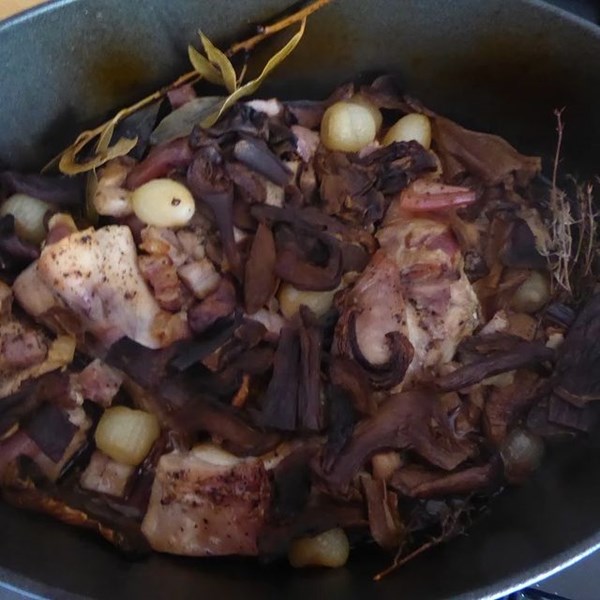 Rabbit braised with mushrooms (Le lapin en cocotte aux champignons)