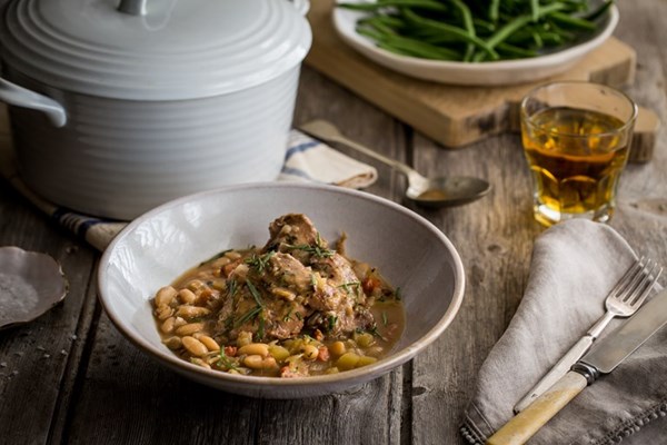 Rabbit casserole with apple, cider and tarragon