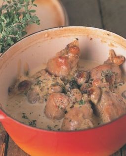 Rabbit leg casserole with marjoram and mustard