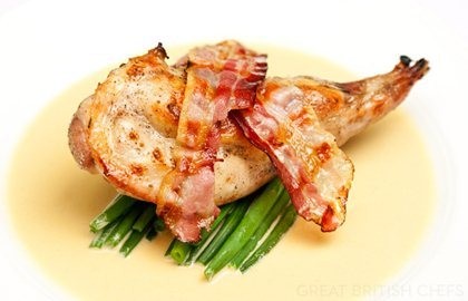 Rabbit with mustard sauce and bacon