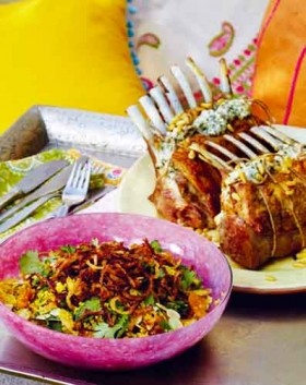 Rack of lamb stuffed with feta and mint