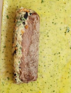 Rack of lamb with Reform sauce (Roast rack of lamb with mutton fritter, orange and juniper roast fennel and Reform sauce)