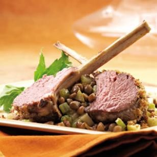 Rack of lamb with warm apple & lentil salad