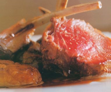 Rack of spring lamb with lamb sweetbreads and spiced aubergines