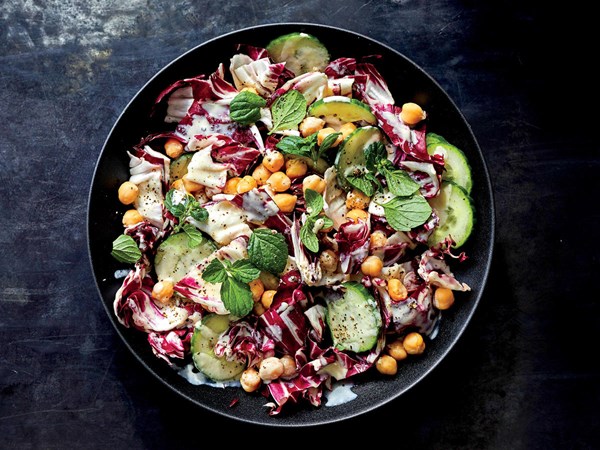 Radicchio and chickpea salad with lemon-tahini vinaigrette