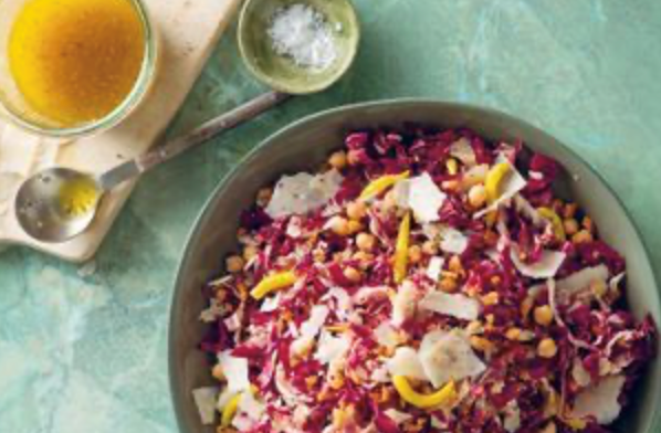 Radicchio chopped salad with chickpeas and Italian dressing