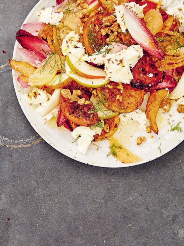 Radicchio pear salad with spiced fritto misto