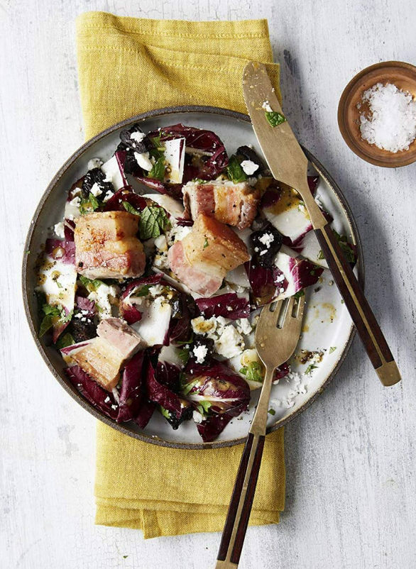 Radicchio, prune and pork belly salad