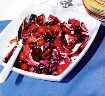 Radicchio, red cabbage, and tomatoes with orange vinaigrette