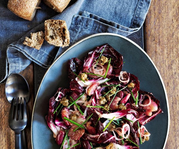 Radicchio salad with blistered grapes, shallot and za'atar