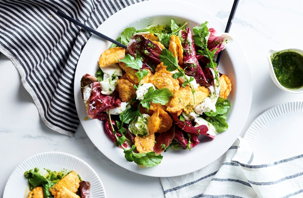 Radicchio salad with fried pumpkin ravioli