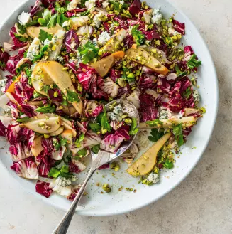 Radicchio salad with pear, parsley, and blue cheese
