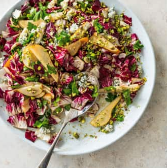 Radicchio salad with pear, parsley, and blue cheese