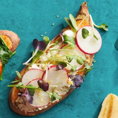 Radish & goat cheese sweet potato toast