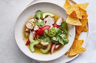 Radish & woodland mushroom aguachile