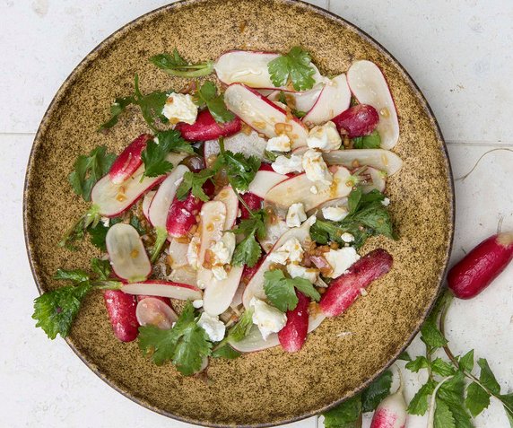 Radish and cilantro salad with goat cheese