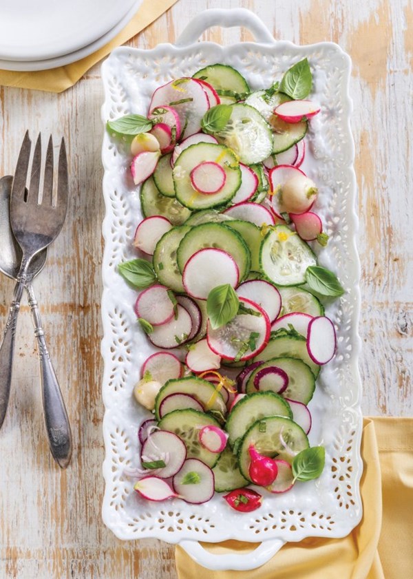 Radish and cucumber salad with basil