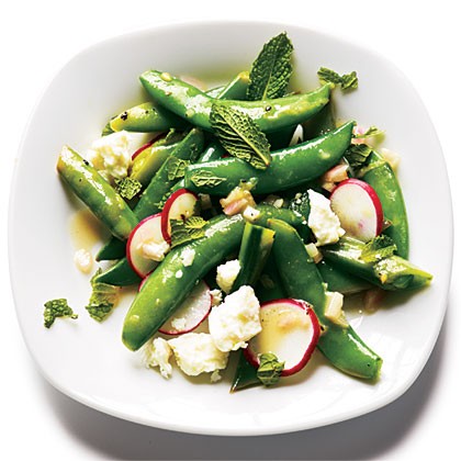 Radish and feta snap peas