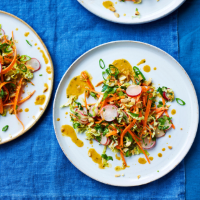Radish and lettuce slaw with peanut-ginger dressing