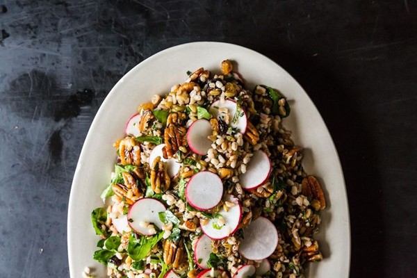 Radish and pecan grain salad