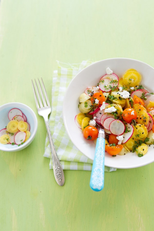 Radish and potato salad with goat cheese and tarragon-lemon vinaigrette