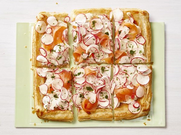 Radish and smoked salmon tart