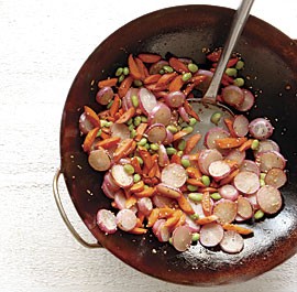 Radish, carrot, and edamame stir-fry