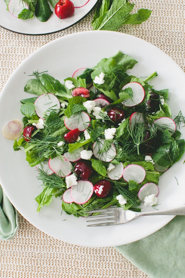 Radish, cherry + goat cheese salad