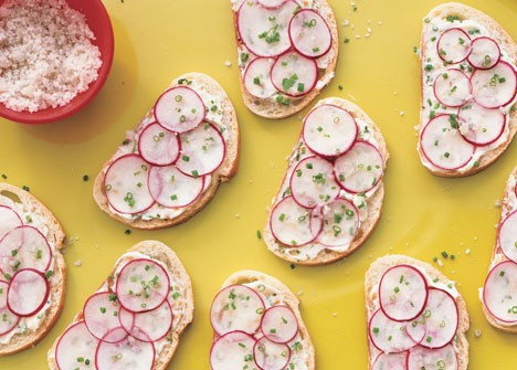 Radish-chive tea sandwiches with sesame and ginger