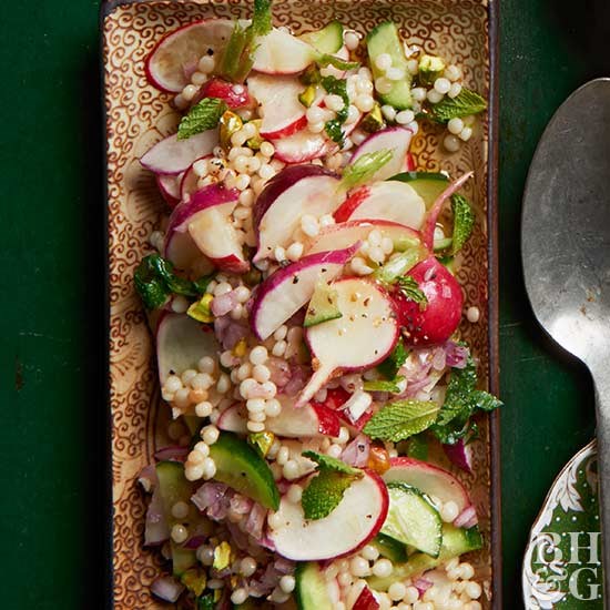 Radish couscous with pistachios and mint