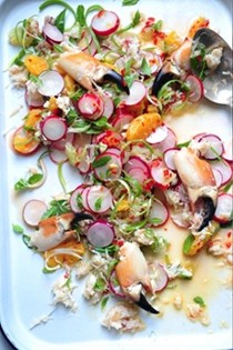 Radish, crab, orange and lime salad