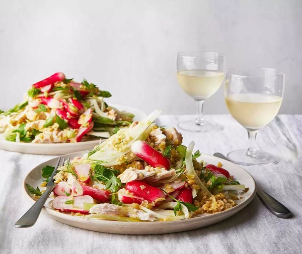 Radish, freekeh & chicken salad
