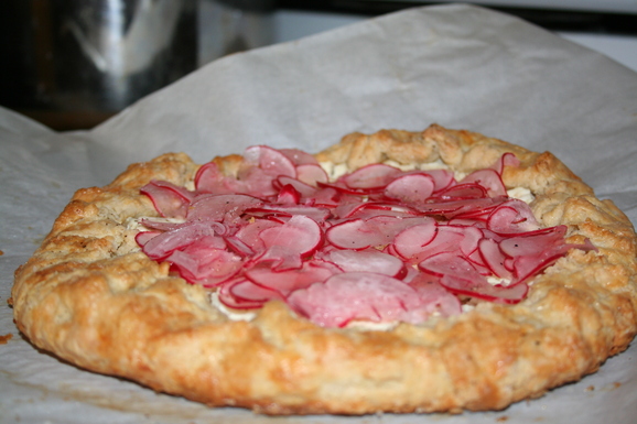 Radish goat cheese galette
