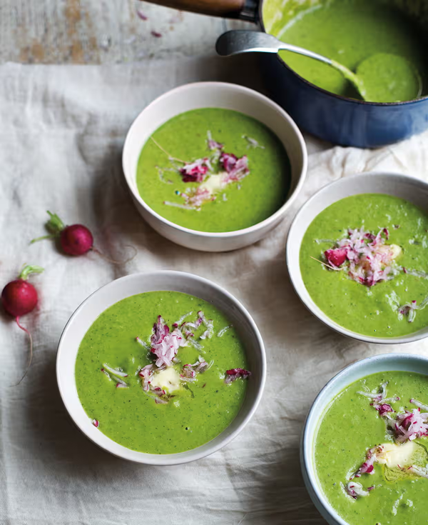 Radish leaf soup with caraway