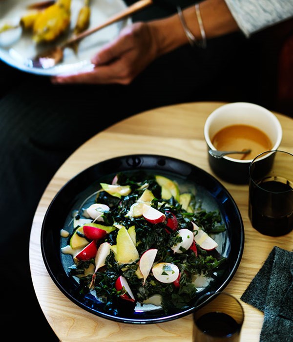 Radish, pear and seaweed salad with miso dressing