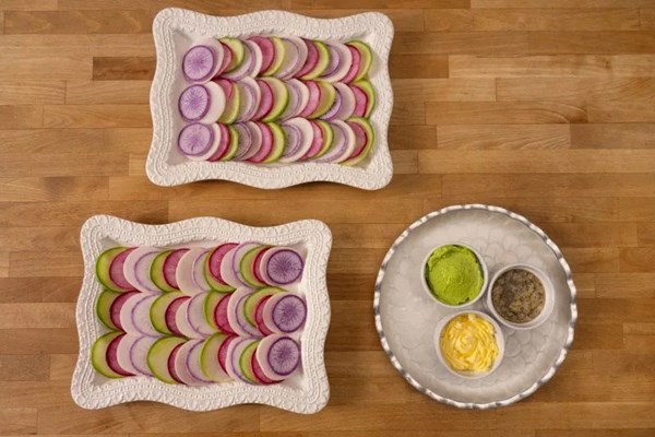 Radish platter with butter three ways