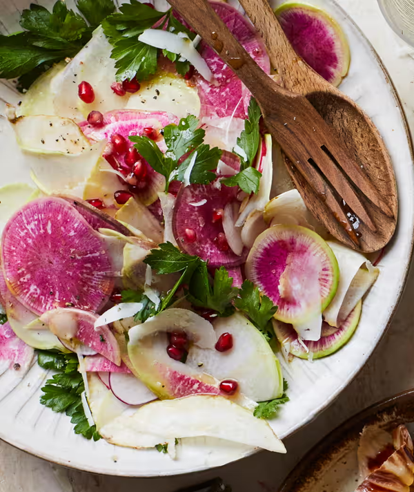 Radish salad with pecorino and pomegranate