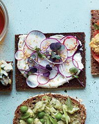 Radish tea sandwiches with miso yogurt
