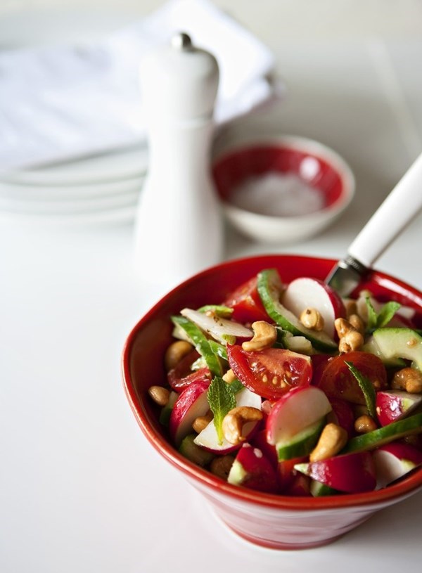 Radish, tomato and cashew nut salad