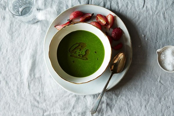 Radish top soup and slow-roasted radish roots with fennel seeds