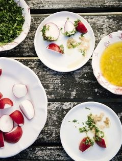 Radish wedges with bagna cauda