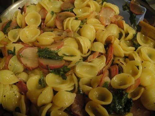 Radishes and greens with pasta