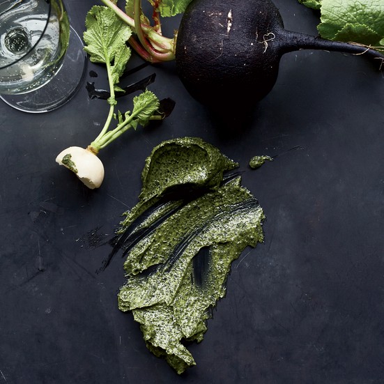 Radishes with seaweed-matcha butter