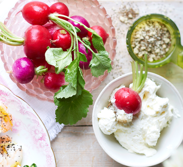Radishes with whipped goat's butter & celery salt