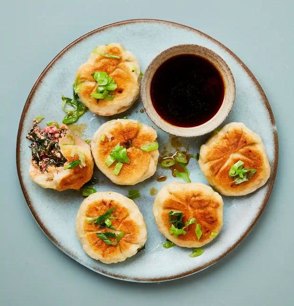 Rainbow chard and tofu buns with sweet ginger sauce