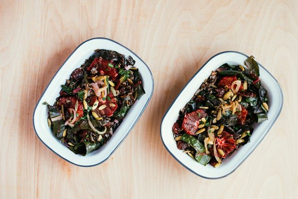 Rainbow chard and wild rice salad with blood orange vinaigrette